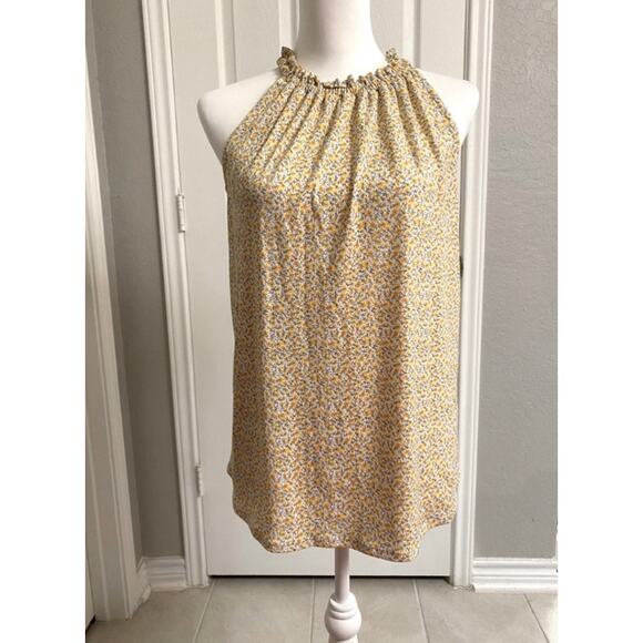 Adrianna Papell Printed Floral Yellow Blouse Halter Top Ruffle Detail Size Small - Picture 1 of 7